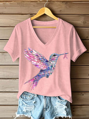 Women's Pink Hummingbird Print T-shirt gracestitchs