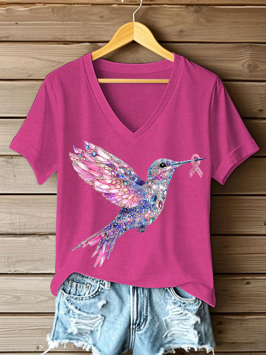 Women's Pink Hummingbird Print T-shirt gracestitchs