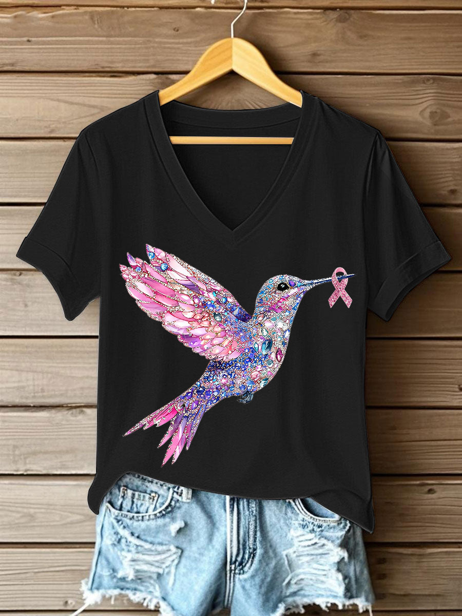 Women's Pink Hummingbird Print T-shirt gracestitchs