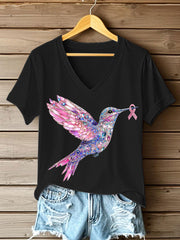 Women's Pink Hummingbird Print T-shirt gracestitchs