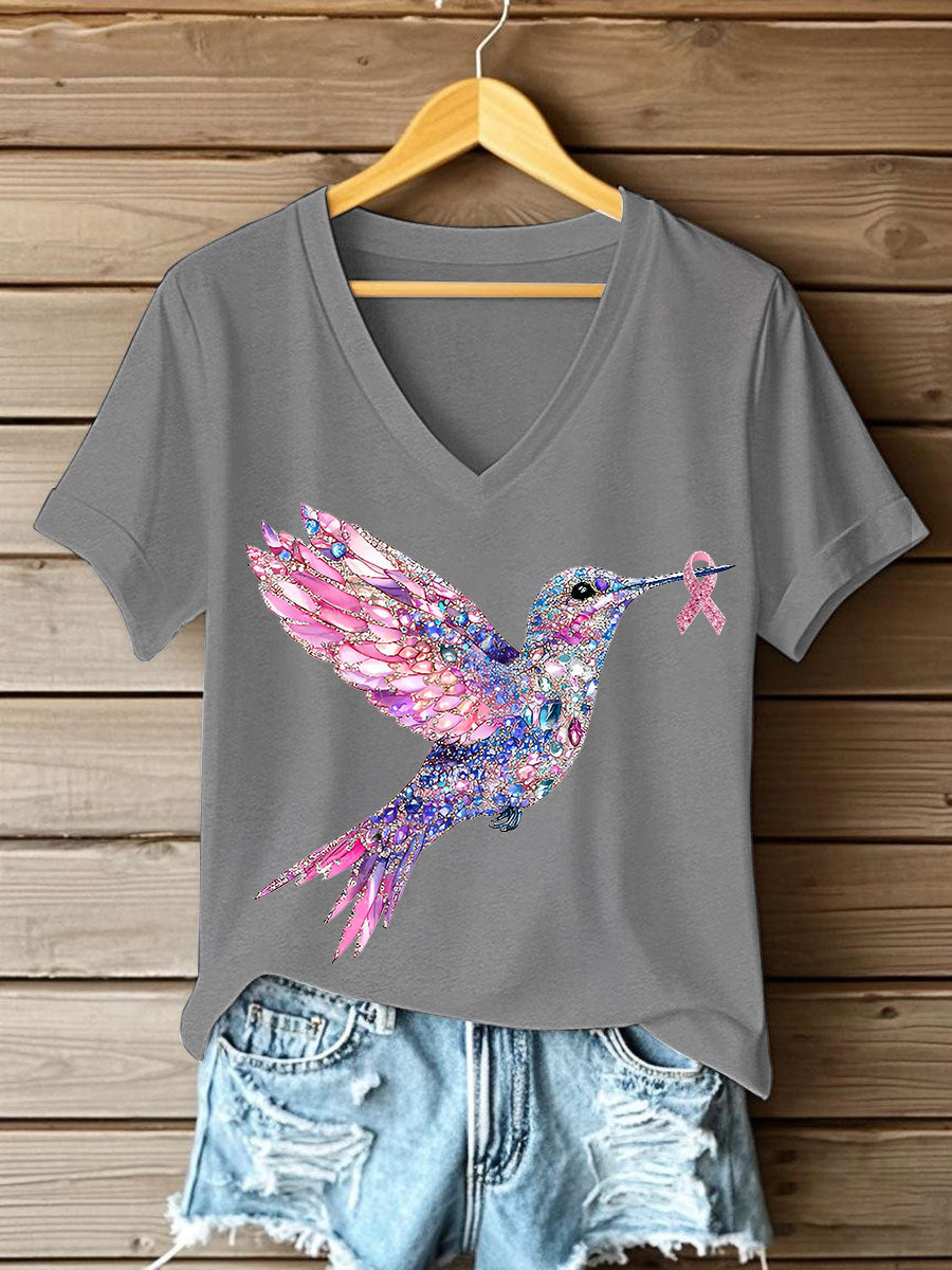 Women's Pink Hummingbird Print T-shirt gracestitchs