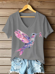 Women's Pink Hummingbird Print T-shirt gracestitchs