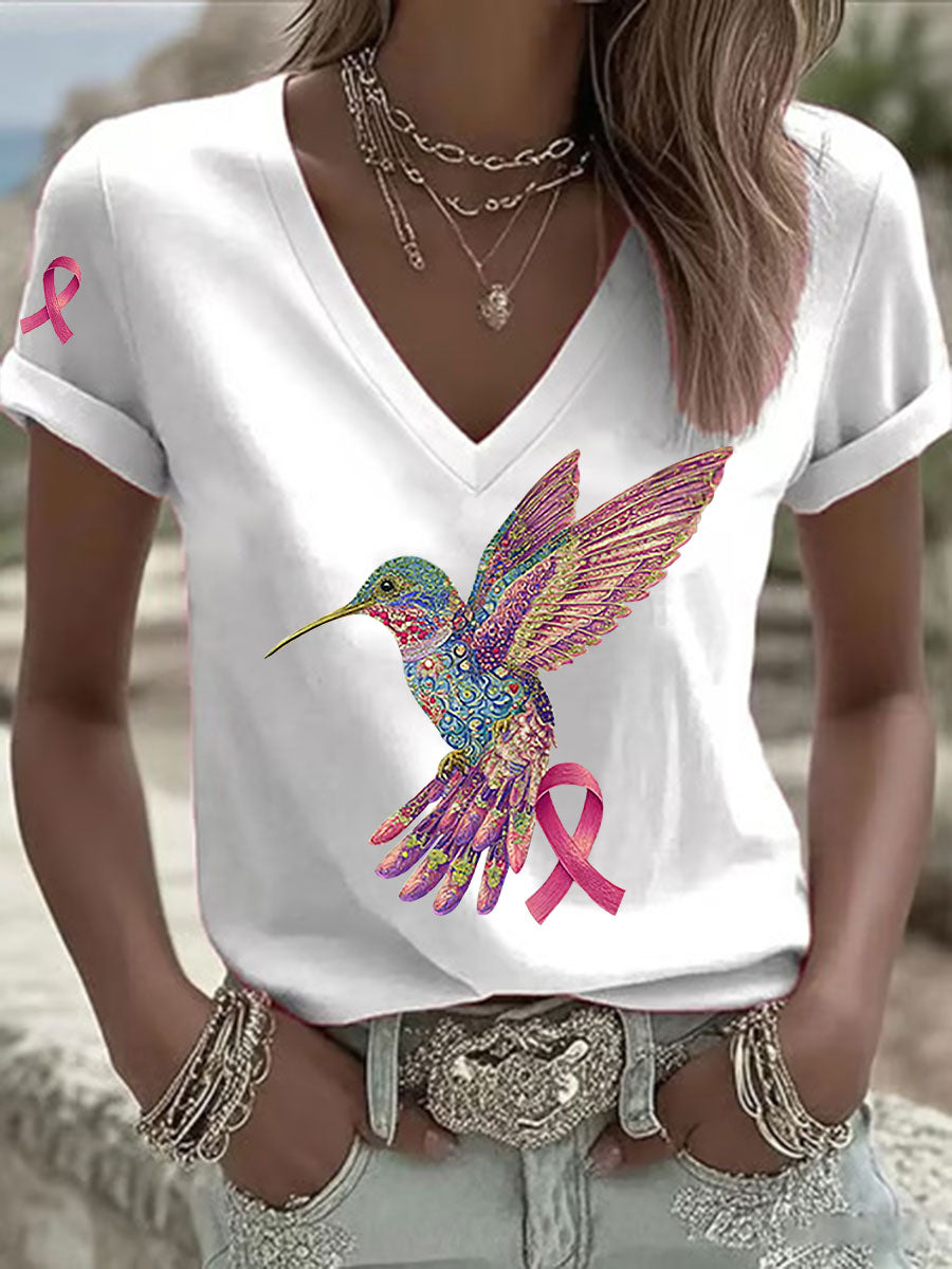 Women's Pink Hummingbird Print T-shirt gracestitchs
