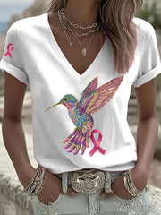 Women's Pink Hummingbird Print T-shirt