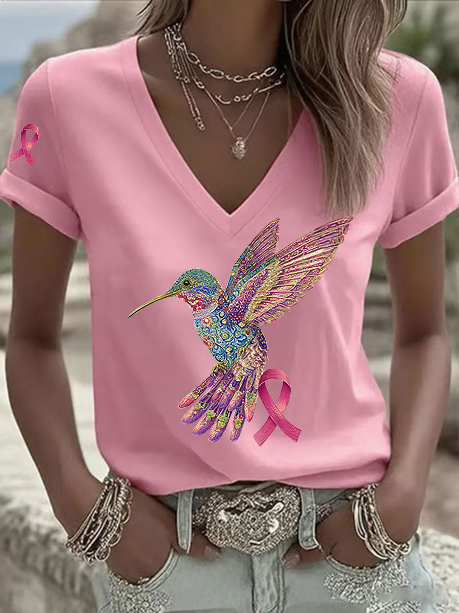 Women's Pink Hummingbird Print T-shirt gracestitchs