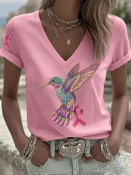 Women's Pink Hummingbird Print T-shirt gracestitchs