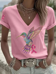 Women's Pink Hummingbird Print T-shirt gracestitchs