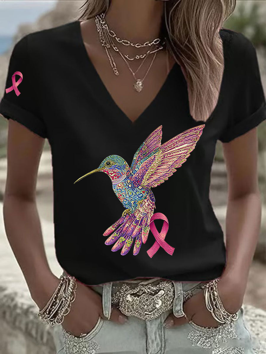 Women's Pink Hummingbird Print T-shirt gracestitchs