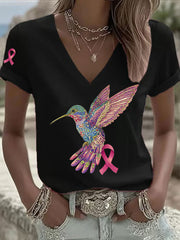 Women's Pink Hummingbird Print T-shirt gracestitchs