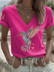 Women's Pink Hummingbird Print T-shirt gracestitchs
