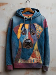Vintage Patchwork Dog Print Art Casual Hoodie gracestitchs