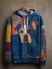 Denim Dog Print Art Casual Hoodie gracestitchs