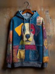 Denim Dog Print Art Casual Hoodie gracestitchs