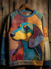 Women's Vintage Patchwork Dog Art Print Casual Sweatshirt gracestitchs
