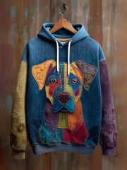 Vintage Patchwork Dog Print Art Casual Hoodie gracestitchs