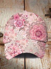 Pink Floral Print Casual Unisex Hat gracestitchs