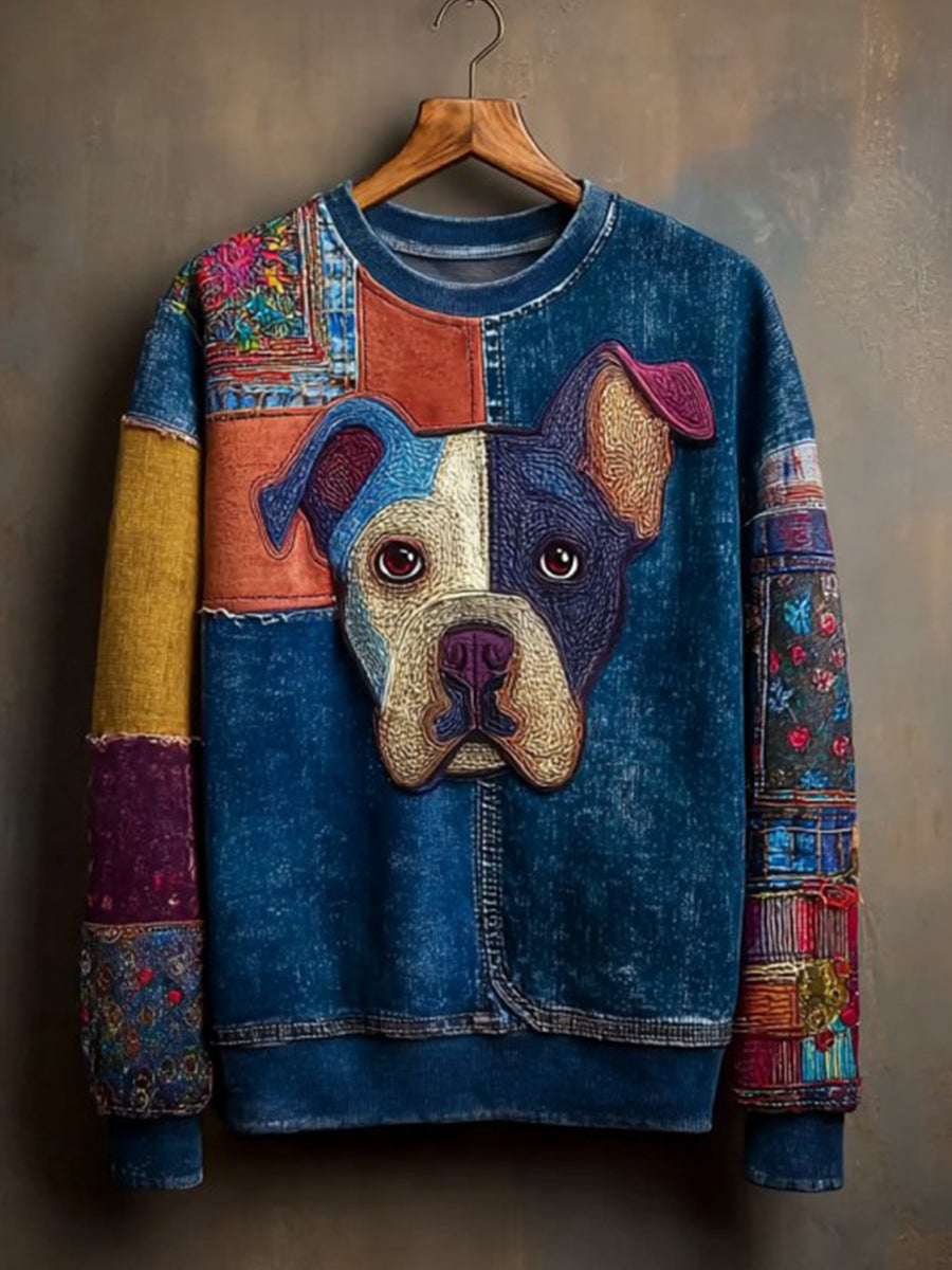 Women's Denim Dog Print Casual Sweatshirt gracestitchs