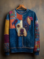 Women's Denim Dog Print Casual Sweatshirt gracestitchs