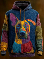 Vintage Patchwork Dog Print Art Casual Hoodie gracestitchs