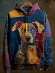 Vintage Patchwork Dog Print Art Casual Hoodie gracestitchs
