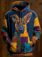 Vintage Patchwork Dog Print Art Casual Hoodie gracestitchs