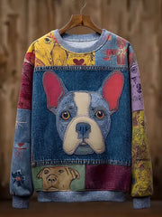 Women's Denim Dog Print Casual Sweatshirt