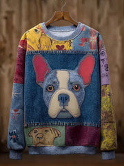 Women's Denim Dog Print Casual Sweatshirt gracestitchs