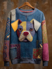 Women's Denim Dog Print Casual Sweatshirt gracestitchs