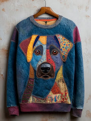 Women's Denim Dog Print Casual Sweatshirt gracestitchs