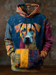 Vintage Patchwork Dog Print Art Casual Hoodie gracestitchs