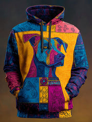 Vintage Patchwork Dog Print Art Casual Hoodie gracestitchs