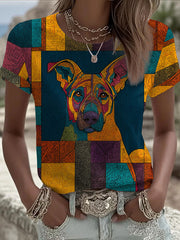 Women's Vintage Patchwork Dog Printed T-shirt gracestitchs
