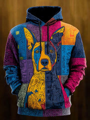 Vintage Patchwork Dog Print Art Casual Hoodie gracestitchs