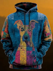 Vintage Patchwork Dog Print Art Casual Hoodie gracestitchs