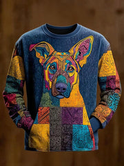Vintage Patchwork Dog Art Print Casual Sweatshirt gracestitchs
