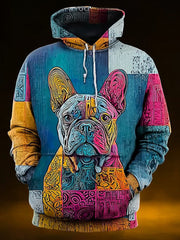 Vintage Patchwork Dog Print Art Casual Hoodie gracestitchs