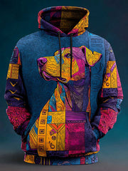 Vintage Patchwork Dog Print Art Casual Hoodie gracestitchs