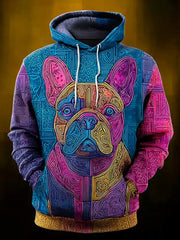 Vintage Patchwork Dog Print Art Casual Hoodie gracestitchs