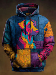 Vintage Patchwork Dog Print Art Casual Hoodie gracestitchs