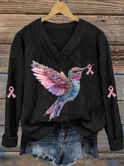 Women's Breast Cancer Awareness Pink Ribbon Print Casual Top gracestitchs