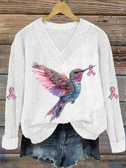 Women's Breast Cancer Awareness Pink Ribbon Print Casual Top gracestitchs