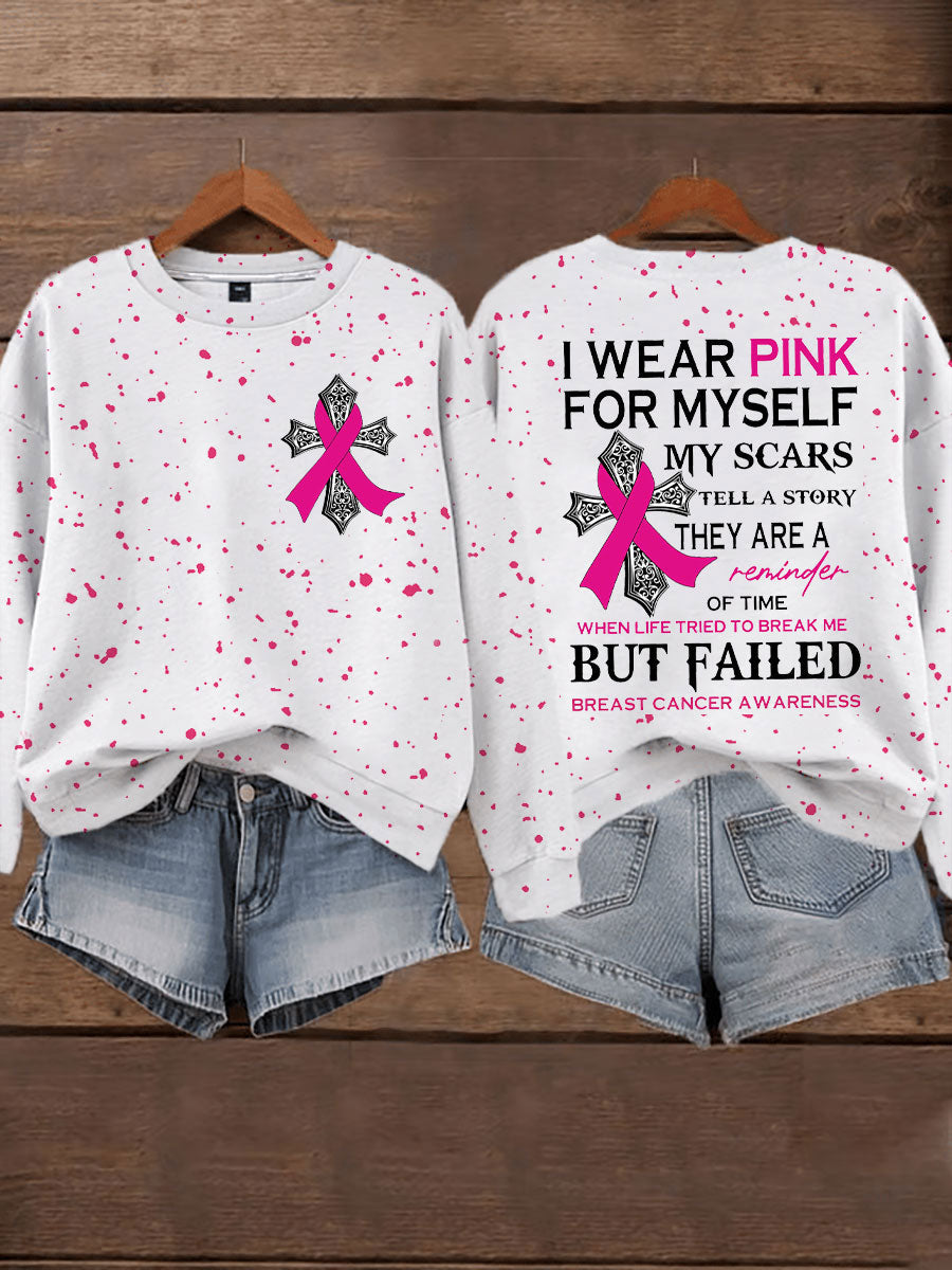 Women's Breast Cancer Awareness I Wear Pink For Myself My Scars Tell A Story Sweatshirt gracestitchs