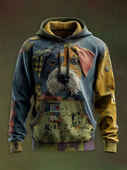 Vintage Patchwork Dog Print Art Casual Hoodie gracestitchs