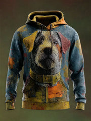 Vintage Patchwork Dog Print Art Casual Hoodie gracestitchs