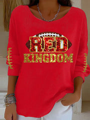 Women's Red Kingdom Football Casual Top gracestitchs
