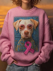 Women's Breast Cancer Dog Art Print Casual Sweatshirt