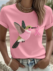 Women's Felt Art Hummingbird Pattern T-Shirt gracestitchs