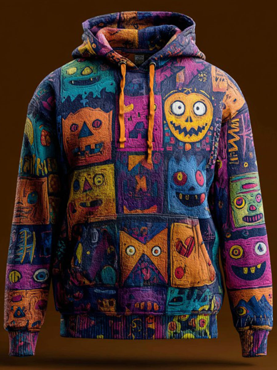 Vintage Halloween Pumpkin Print Art Casual Hoodie gracestitchs