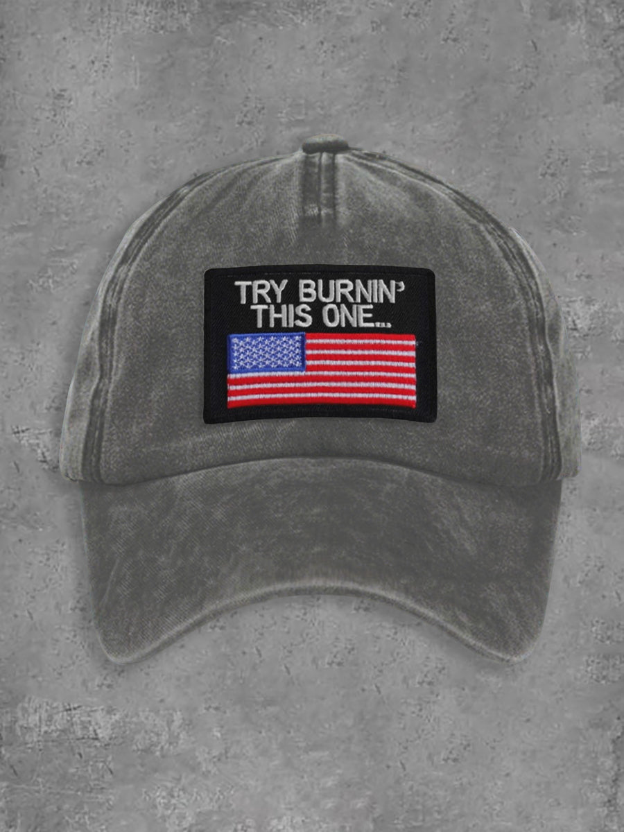 Unisex Try Burnin' This One USA Flag Print Cap gracestitchs