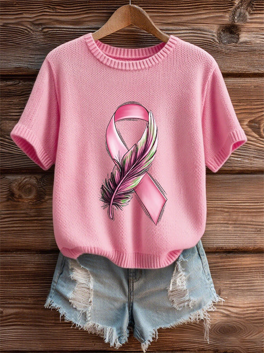 Women's Breast Cancer Awareness Pink Ribbon Short Sleeve T-shirt